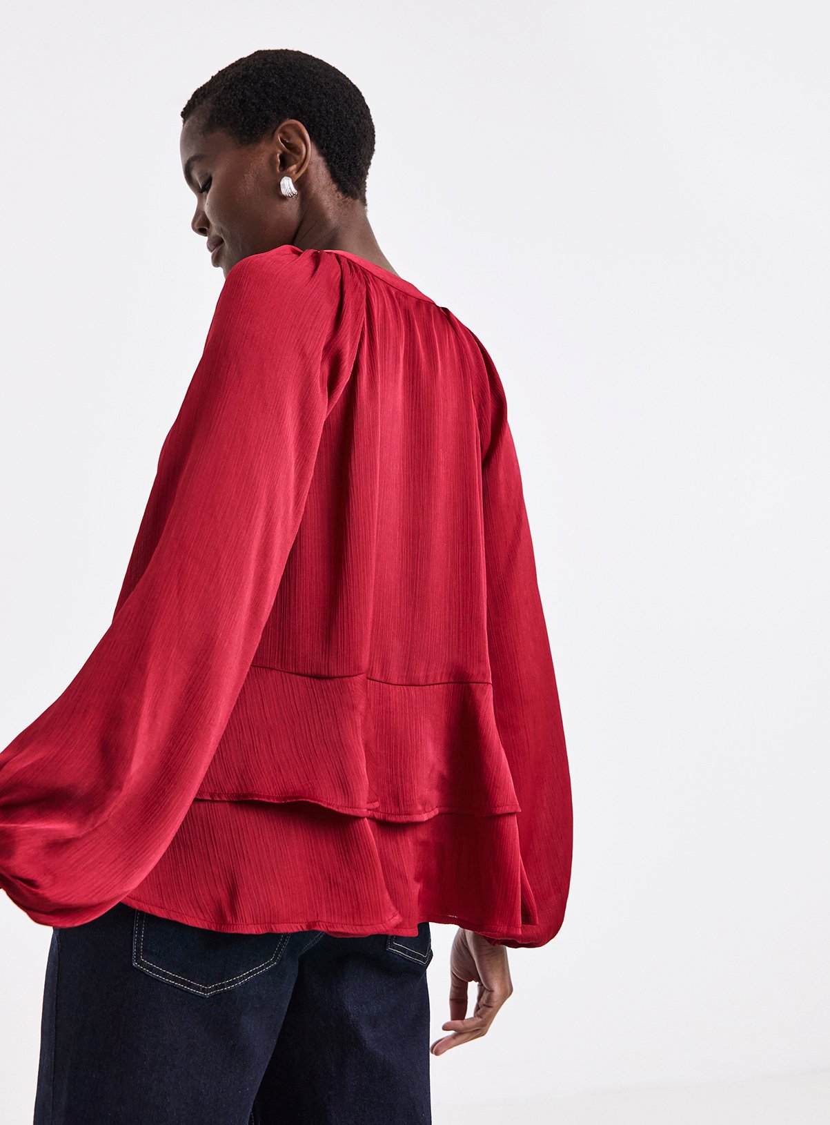 JD WILLIAMS Red Satin Peplum Blouse 16 - Image 2 thumbnail